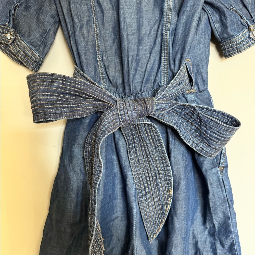 Pilcro by Anthropologie Women’s Chambray Dark Blue Denim Romper Jumpsuit - Picture 9 of 13